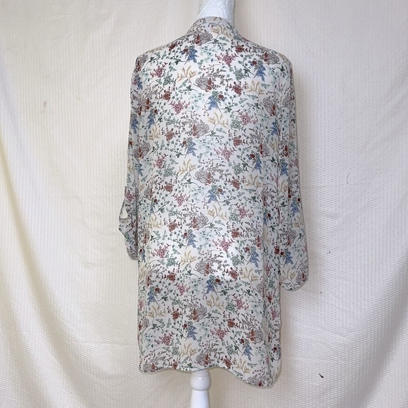 DR2 by Daniel Rainn Multi-Color Floral 3/4 Sleeve Split Neck Tunic Blouse-Sz Med - Picture 2 of 11